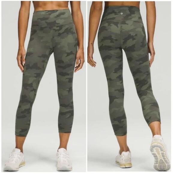 LULULEMON Wunder Train High-Rise Crop 23" Heritage 365 Camo Green Twill Size 8 - Picture 1 of 8